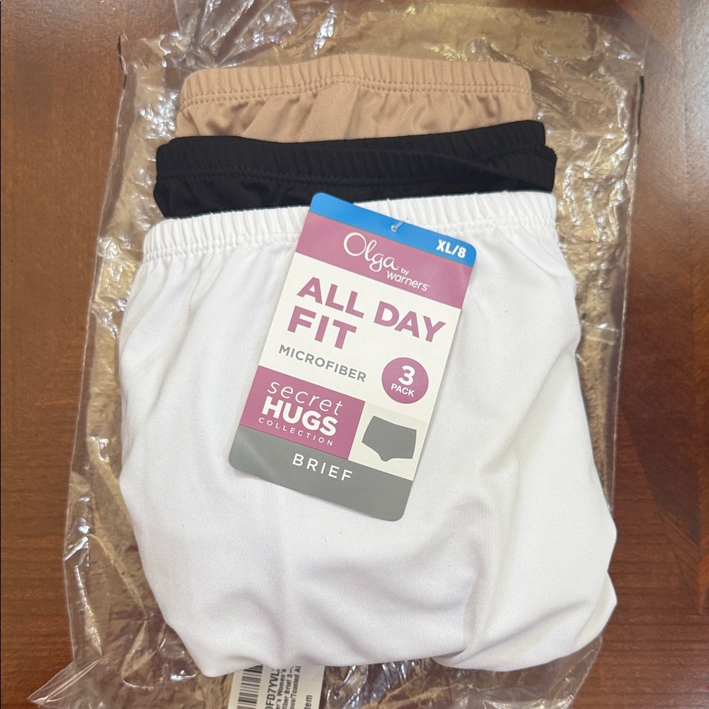 Olga Secret Hugs Microfiber Briefs 3-Pack - Black, White, Tan